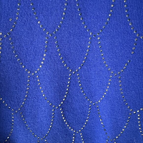 Nanette Lepore Sweater Womens Medium Blue Rhinestone Pullover Crewneck Knit Top - Picture 8 of 9